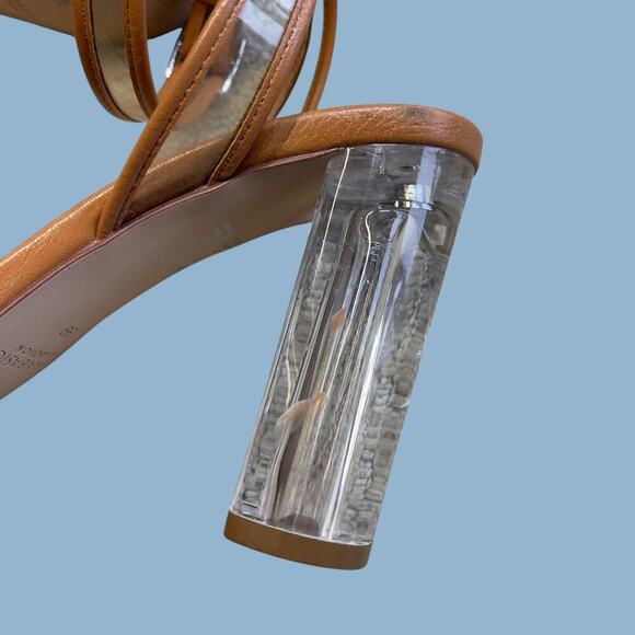 Zara lucite clear tan brown ankle strap block heels sandals size EU 39 US 8 - Picture 5 of 16